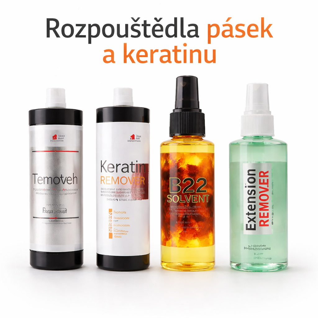 Rozpouštědla pásek a keratinu pro prodlužování vlasů