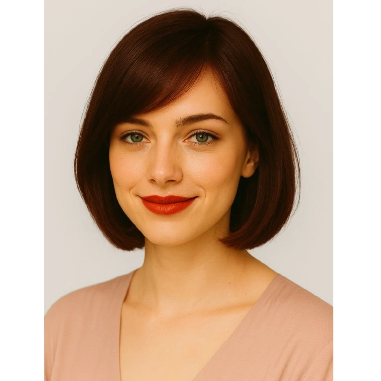 Zdravotní paruka CHEMO z pravých vlasů v odstínu Chili Hot, střih mikádo 20 cm.