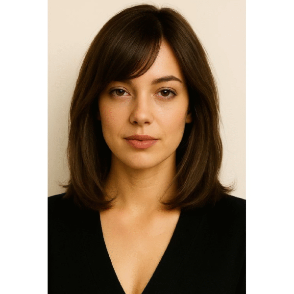 Zdravotní paruka z pravých evropských vlasů CHEMO v hnědém odstínu, délka 30–35 cm.