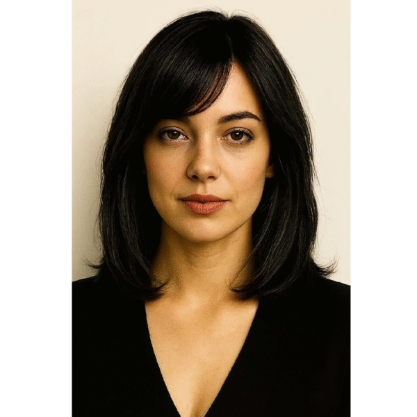 Zdravotní paruka z pravých vlasů CHEMO v přírodní černé barvě, délka 35–40 cm.