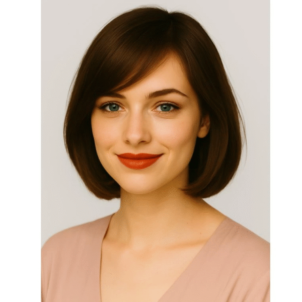 Zdravotní paruka z pravých vlasů CHEMO v odstínu Tmavá čokoláda, střih mikádo 20 cm.