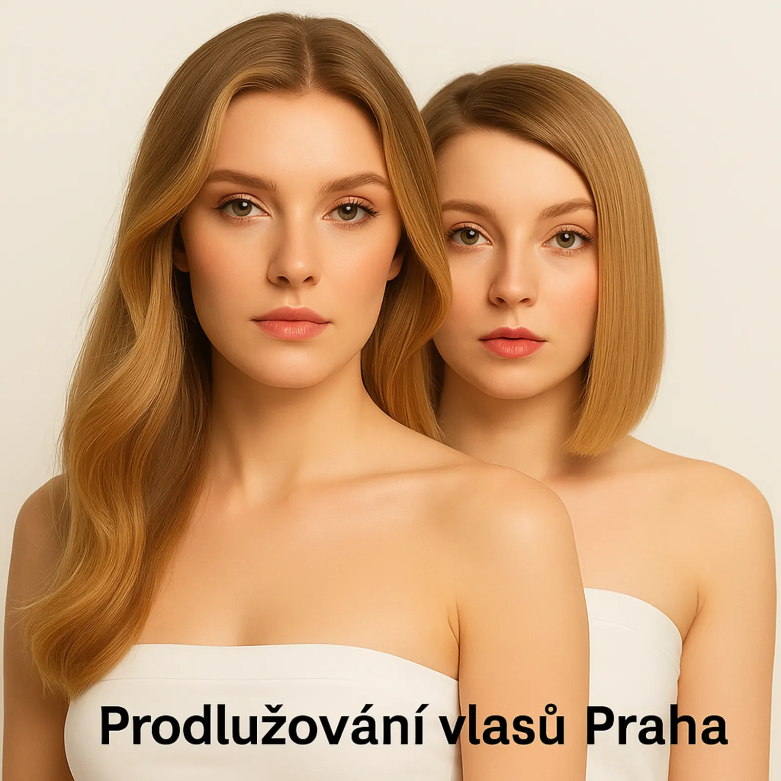 Prodloužení vlasů Praha – žena před a po aplikaci