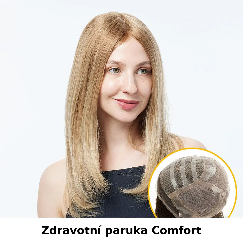 Zdravotní paruka Comfort z přírodních vlasů s jemnou lace konstrukcí