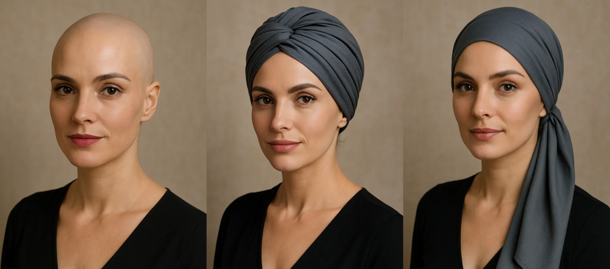 Žena v šátku a turbanu po chemoterapii – pohodlné a diskrétní řešení