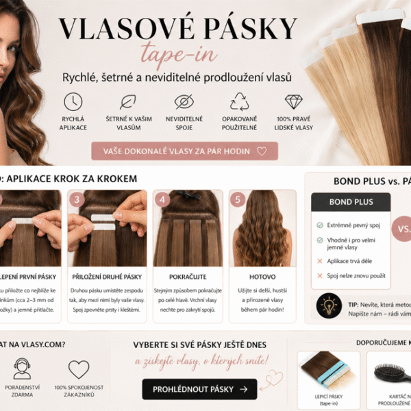 Vlasové pásky (tape-in): jednoduchý způsob prodloužení vlasů