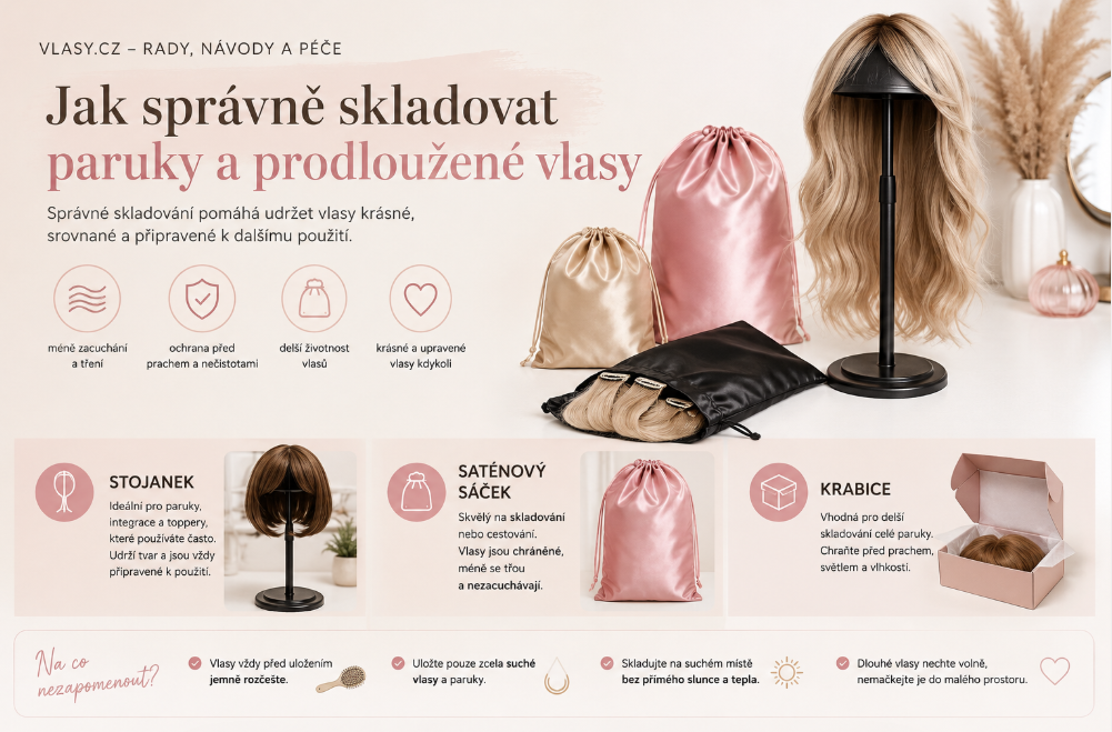 Jak správně skladovat paruky, vlasové integrace a prodloužené vlasy.
